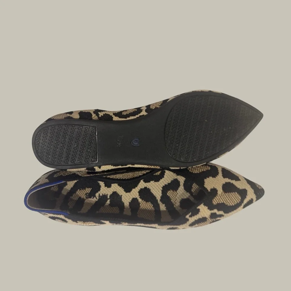 Rothys The Point Leopard Print Pointed Toe Knit Flats Brown Black Tan Size 9.5